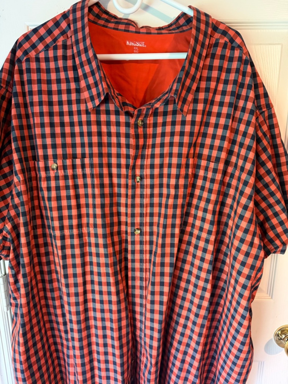 Men's Orange and Navy Check Button-Up Shirt